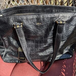 Lauren Ralph Lauren Black Crocodile Textured Tote